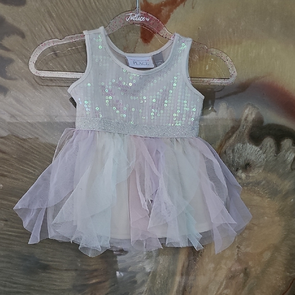The Children's Place Sequin Tulle Dress - White and Pastels Size 6-9 Months